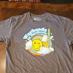 Grunt Style Heather Gray Tee with Yellow Smiley Sun and Rainbow